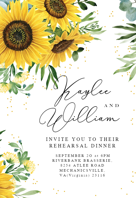 Rustic Sunflowers Corner Rehearsal Dinner Party Invitation Template